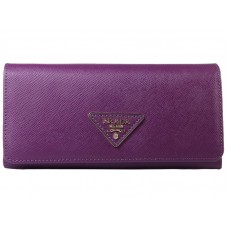 Prada Saffiano Leather Wallet Triangle Logo Purple