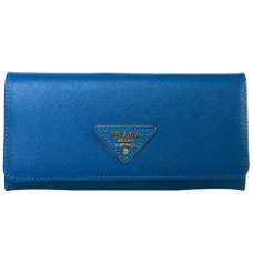 Prada Saffiano Leather Wallet Triangle Logo Blue