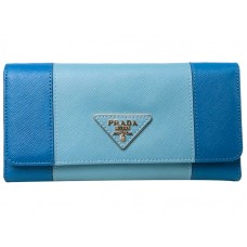 Prada Saffiano Leather Tri -Fold Wallet Blue With Light Blue