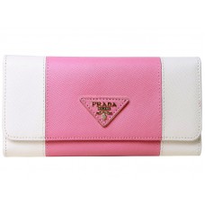 Prada Saffiano Leather Tri -Fold Wallet White With Pink