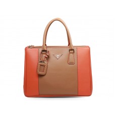 Prada Saffiano Lux Tote Brown With Orange