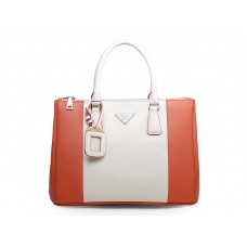 Prada Saffiano Lux Tote White With Orange