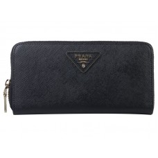 Prada Saffiano Zippy Wallet Triangle Logo Black