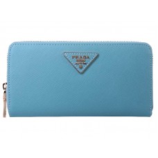 Prada Saffiano Zippy Wallet Triangle Logo Blue