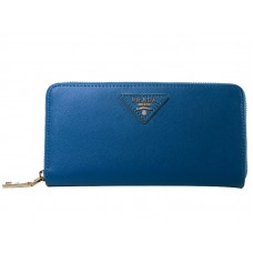 Prada Saffiano Zippy Wallet Triangle Logo Dark Blue