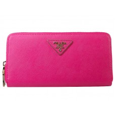 Prada Saffiano Zippy Wallet Triangle Logo Hot Pink