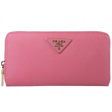 Prada Saffiano Zippy Wallet Triangle Logo Pink