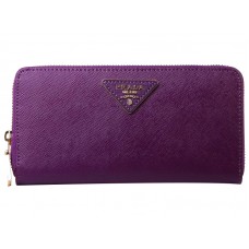 Prada Saffiano Zippy Wallet Triangle Logo Purple