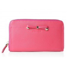 Prada Saffiano Zippy Wallet With Bow Detail Hot Pink