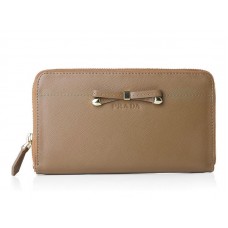 Prada Saffiano Zippy Wallet With Bow Detail Khaki