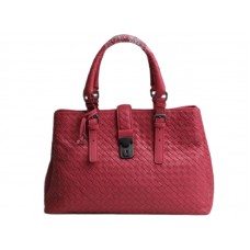 Bottega Veneta Roma Intrecciato Leather Tote Red