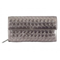 Bottega Veneta Intrecciato Nappa Continental Wallet With Button Silver Grey