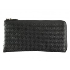 Bottega Veneta Intrecciato Nappa Leather Zip Around Wallet Black