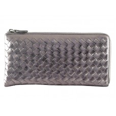 Bottega Veneta Intrecciato Nappa Leather Zip Around Wallet Grey Sliver