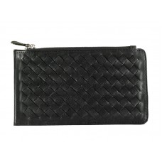 Bottega Veneta Intrecciato Nappa Leather Zip Top Wallet Black