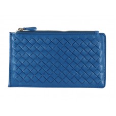 Bottega Veneta Intrecciato Nappa Leather Zip Top Wallet Blue