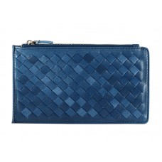 Bottega Veneta Intrecciato Nappa Leather Zip Top Wallet Dark Blue