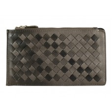 Bottega Veneta Intrecciato Nappa Leather Zip Top Wallet Grey