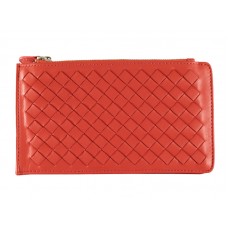 Bottega Veneta Intrecciato Nappa Leather Zip Top Wallet Red