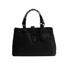 Bottega Veneta Roma Intrecciato Leather Tote Black