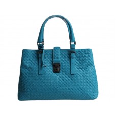 Bottega Veneta Roma Intrecciato Leather Tote Blue