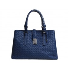 Bottega Veneta Roma Intrecciato Leather Tote Dark Blue