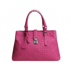 Bottega Veneta Roma Intrecciato Leather Tote Hot Pink