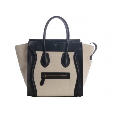 Celine Luggage Medium Tote In Calfskin Black /Canvas White