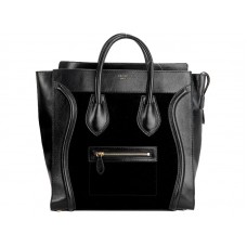 Celine Luggage Medium Tote In Calfskin Black /Suede Black