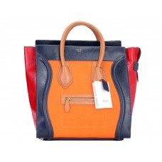 Celine Luggage Large Tote In Calfskin Blue/Canvas Orange