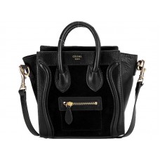 Celine Luggage Mini Tote In Calfskin Black/Suede Black