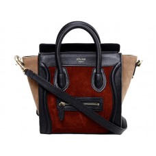 Celine Luggage Mini Tote In Calfskin Black/Suede Wine