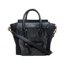 Celine Luggage Mini Tote In Calfskin Black/Wool Black