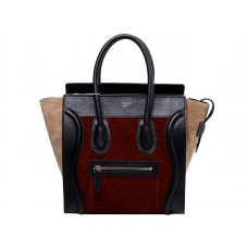 Celine Luggage Medium Tote In Calfskin Black /Suede Wine