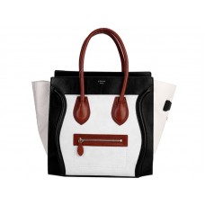 Celine Luggage Medium Tote In Calfskin Black And Cream /Suede Cream