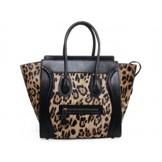 Celine Luggage Medium Tote In Calfskin Black With Leopard