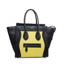 Celine Luggage Medium Tote In Calfskin Black With Yellow Snake Leather