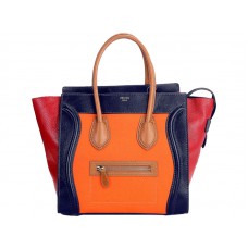 Celine Luggage Medium Tote In Calfskin Blue/Canvas Orange