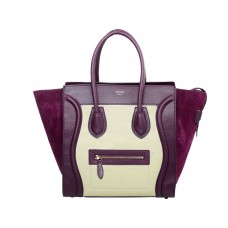 Celine Luggage Medium Tote In Calfskin Light Beige/Suede Wine