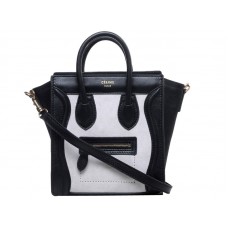 Celine Luggage Mini Tote In Calfskin Black /Suede Off-White