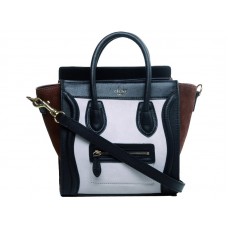 Celine Luggage Mini Tote In Calfskin Black /Suede White Brown