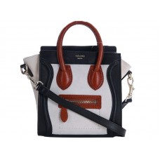 Celine Luggage Mini Tote In Calfskin Black Brown/Suede Cream