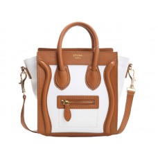 Celine Luggage Mini Tote In Calfskin Camel/White