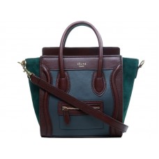 Celine Luggage Mini Tote In Calfskin Grey /Wine