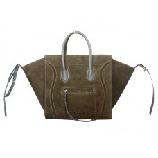 Celine Luggage Phantom Square Tote Bag Suede Leather Olive