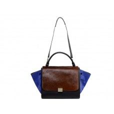 Celine Trapeze Shoulder Bag Calfskin Black / Pony Hair Blue/Brown