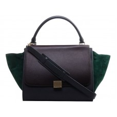 Celine Trapeze Shoulder Bag Calfskin Brownish /Suede Green