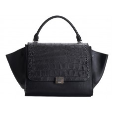 Celine Trapeze Shoulder Bag Calfskin Croc /Black