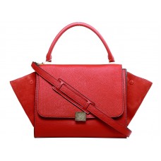 Celine Trapeze Shoulder Bag Calfskin With Suede Red