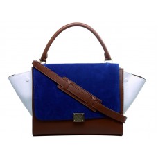 Celine Trapeze Shoulder Bag Multicolor Calfskin Blue /Brown/White